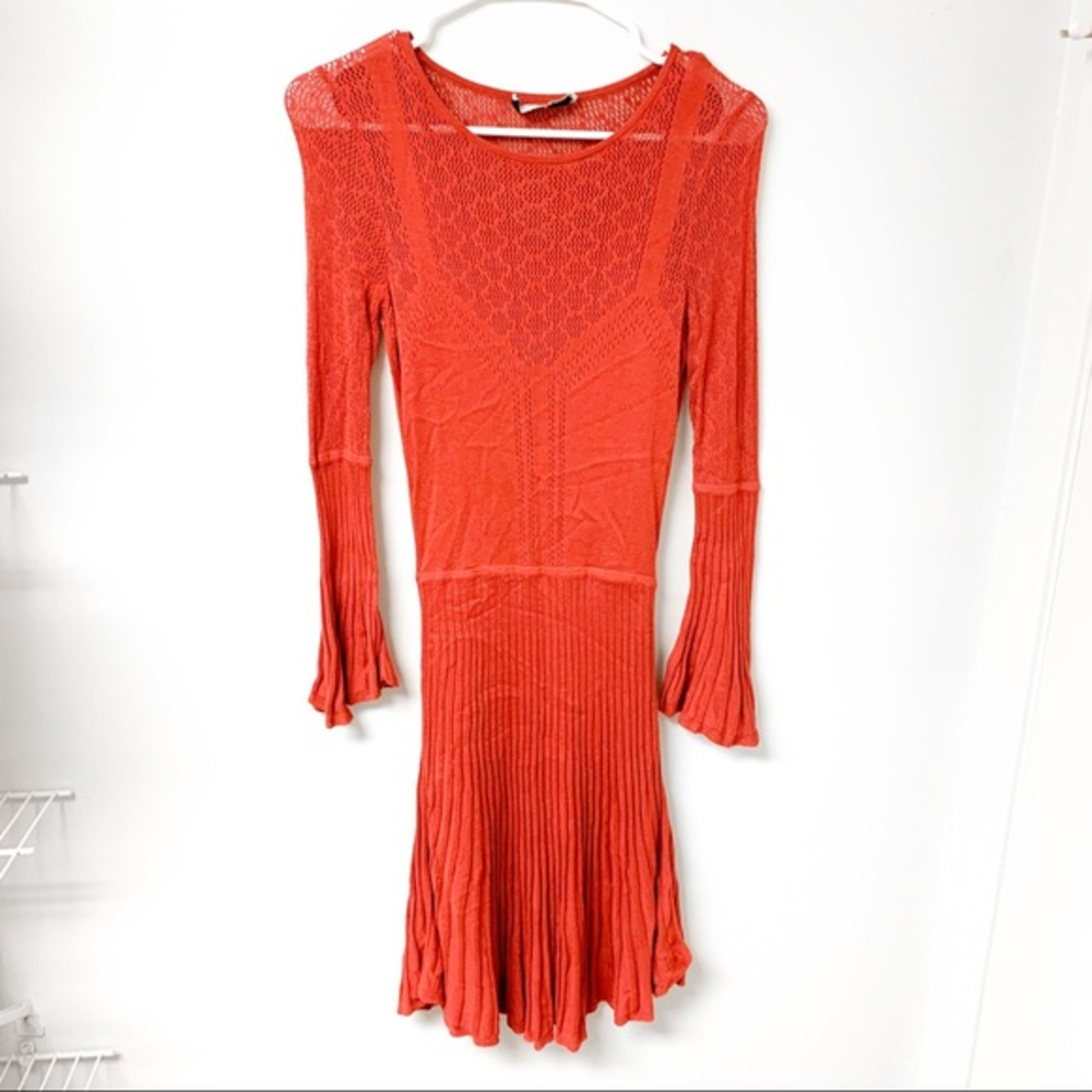 Ali & Jay Long Sleeve Pleated Boho Knit Sweater Dress Size Medium - Picture 1 of 8